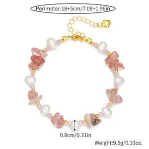 Natuurlijke zoetwaterparel en kristal armband detail met afmetingen, omtrek en gewicht.