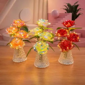 Bouquet di rose artificiali LED luce notturna decorazione da scrivania regalo San Valentino