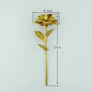 Detail view of the gold foil rose model, showing flower diameter and stem height specifications.