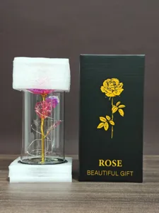 Artificial Rose Flower Gift Box LED Night Light Glass Dome Romantic Valentine Birthday Decor