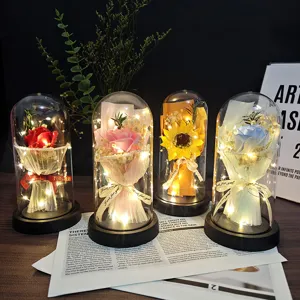 Eternal rose soap flower glass dome with led lights romantic valentines day gift for women