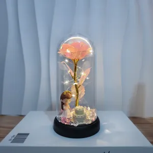 Elegante Glasglocke Ewige Rose Nachtlicht Detailansicht, romantisches Geschenk für Freundin mit LED.