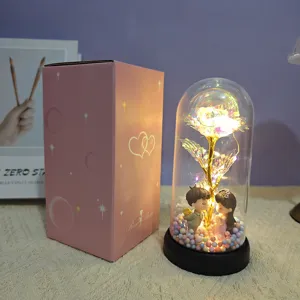 Eternal rose glass dome light gold foil rose gift for women girlfriend valentine birthday