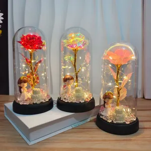 Glas Kuppel Rose ewige Blume Nachtlicht romantisches Geschenk Tisch Dekoration LED Lampe