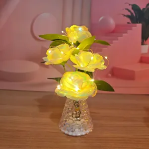 Artificial rose flower bouquet LED night light cozy room desk decor ambient lamp gift item