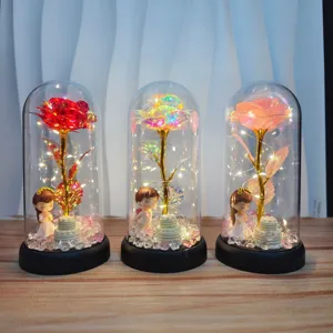 LED Glaskuppel Rosen Nachtlicht romantische Paare Geschenk ewige Blume Tisch Deko Artikel