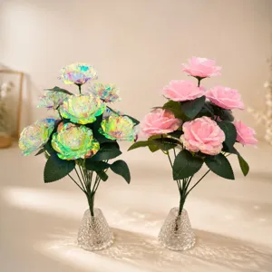 Künstlicher Rosenstrauß 9 Köpfe irisierend rosa Blumen Heimdekoration Geschenk Blumen