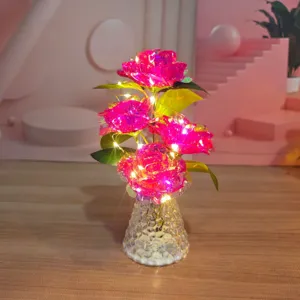 Artificial rose bouquet LED night light romantic decorative lamp for home desktop gifts.
