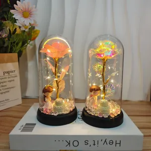 Romantische LED Rosen Glasglocke Nachtlicht Paar Geschenk Tisch Deko Beleuchtung neu
