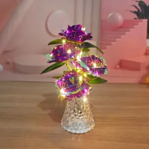 Bouquet di rose artificiali luce notturna LED decorazione da scrivania regalo romantico