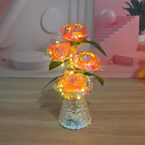Artificial rose flower bouquet LED night light table desk decorative ornament gift