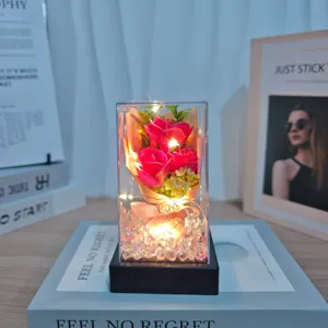 Eternal rose artificial flower bouquet gift box with led string lights for romantic occasions.