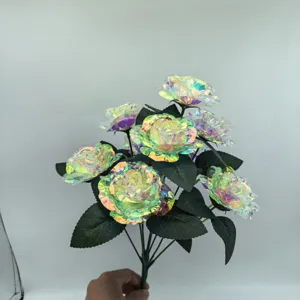 Holografischer künstlicher Rosenstrauß 9 Köpfe bunte dekorative Blumen für Zuhause Geschenk.