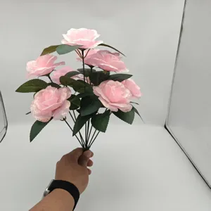 Künstlicher rosa Rosenstrauch 9 Köpfe Glitzer Deko Blumen für Heimdekoration