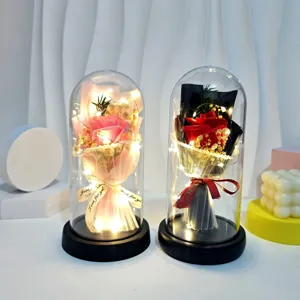 Eternal rose glass dome flower bouquet night light romantic gift for women decoration detail