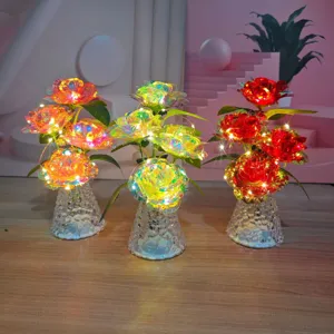 Bouquet di rose artificiali lampada LED luce Notturna decorazione tavolo regalo San Valentino.