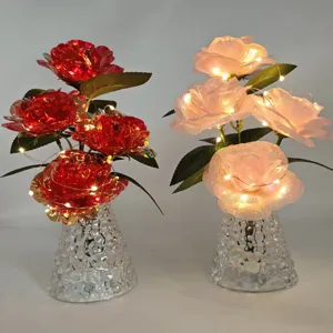 Artificial rose flower bouquet night light with LED string lights for romantic home decor gift