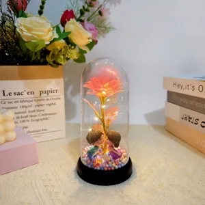 LED glass dome rose light with romantic couple figurine, perfect Valentine gift for women.