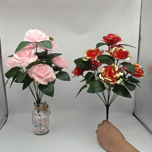 9-köpfiger künstlicher Rosenstrauß farbiger Glitzer Kunstblumen für Dekoration Geschenk