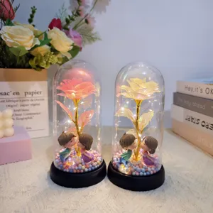 Preserved Flower Rose LED Night Light Acrylic Cover Warm Light Romantic Gift For Valentine Mother Birthday Party