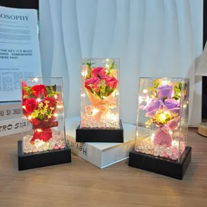 LED crystal rose bouquet in clear display box romantic gift for Valentine's Day home decor.