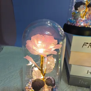 Preserved rose glass dome light with LED fairy lights, romantic Valentine's Day gift for her