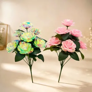 Bunter Künstlicher Rosenstrauß 9 Köpfe Irisierende Simulationsblumen Für Valentinstag Heim Wohnzimmer Dekor Geschenk