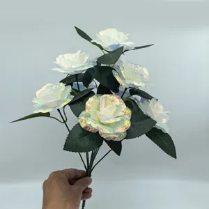 Schillernder künstlicher Rosenstrauß 9 Köpfe holografische Blumen Heimdekor Geschenk