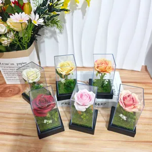 Preserved eternal rose in clear acrylic display box romantic gift for valentine day home decor