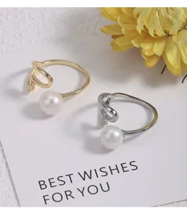 Koreanischer minimalistischer Perlen Offener Ring verstellbarer Modeschmuck Damen