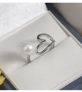 Koreanischer Stil Linie Herz Perle offener Ring, verstellbarer Modeschmuck für Frauen