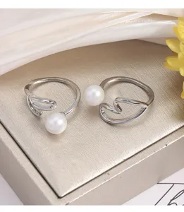 Koreanischer Stil Perle offener Ring süsses Herz Linie Design verstellbare Grösse Damen Schmuck