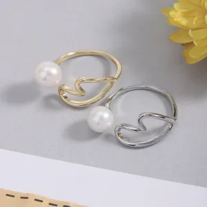 Modischer koreanischer geometrischer Herz offener Ring mit Perle verstellbar chic.