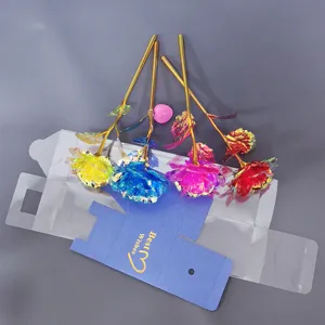 Colorful gold foil artificial rose flowers with LED light for romantic holiday gifts.