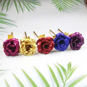Colorful gold foil rose artificial flower single stem gift for romantic holiday decor.