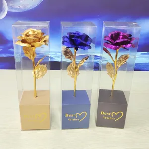 Gold Foil Artificial Rose Flower With Transparent Gift Box Romantic Valentine Day Mother Day Gift Home Decor Party Supplies