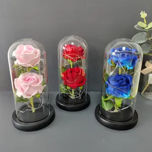 Eternal rose glass dome with LED string lights, romantic Valentine's Day gift home decor.