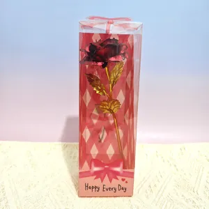 Single artificial gold foil rose flower in gift box Valentine Day romantic gift for women and girls