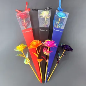 Colorful gold foil artificial rose flower gift box set for Valentine's Day Mother's Day
