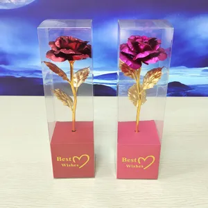 Gold foil artificial rose flower gift box, romantic Valentine Day present for women and mother.