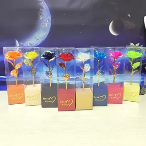Fiore di Rosa in Foglia d'Oro Artificiale Con Scatola Regalo Trasparente San Valentino Festa della Mamma Regalo di Festa
