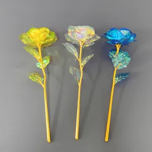 Colorful gold foil rose detail view, artificial flower gift, multi-color decorative flower.