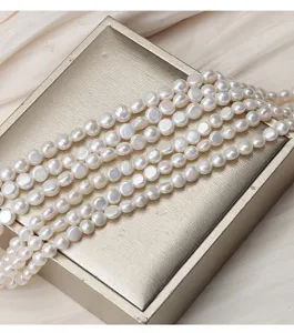 Natural freshwater white coin pearl loose strands for DIY jewelry making and crafting design.