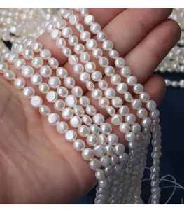 Natural freshwater coin pearl loose beads, smooth white pearl strands for DIY jewelry making.