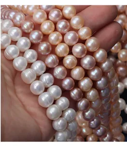 9-10mm perle d'acqua dolce quasi rotonde filo di perle sfuse per bellissimi gioielli
