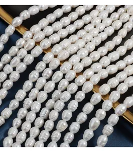 9mm natural freshwater pearl strand, rice shape large hole pearls for jewelry making detail.
