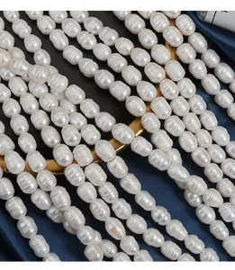 9mm deep threaded big hole rice freshwater pearl strand for jewelry making DIY craft design