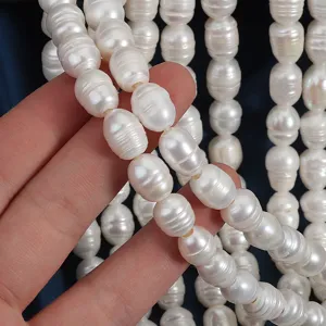 Natural Freshwater Pearl Deep Thread Rice Shaped Beads Large Hole Pearl Strand For DIY Jewelry Making Necklace Bracelet Accessory