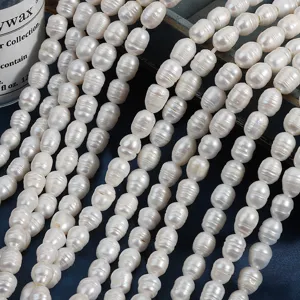 Natural freshwater pearl strands 9mm threaded rice beads loose pearls for DIY jewelry making