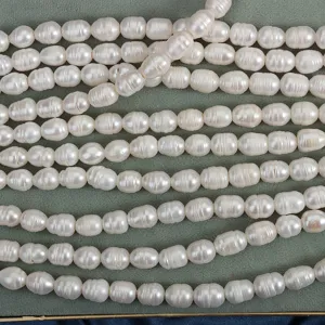 Natural freshwater pearl strands, baroque rice pearls with deep grooves and large holes for DIY.